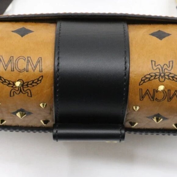 MCM Visetos Monogram Studded Mini Tracy Crossbody Bag Cognac - Picture 7 of 10